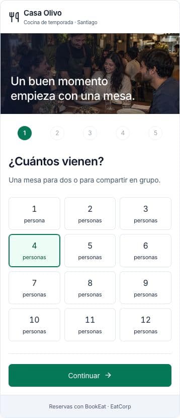 Un cliente elige cuántas personas vienen al reservar desde el celular.